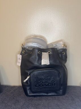 COACH Jes Leather Black Drawstring Bucket Bag